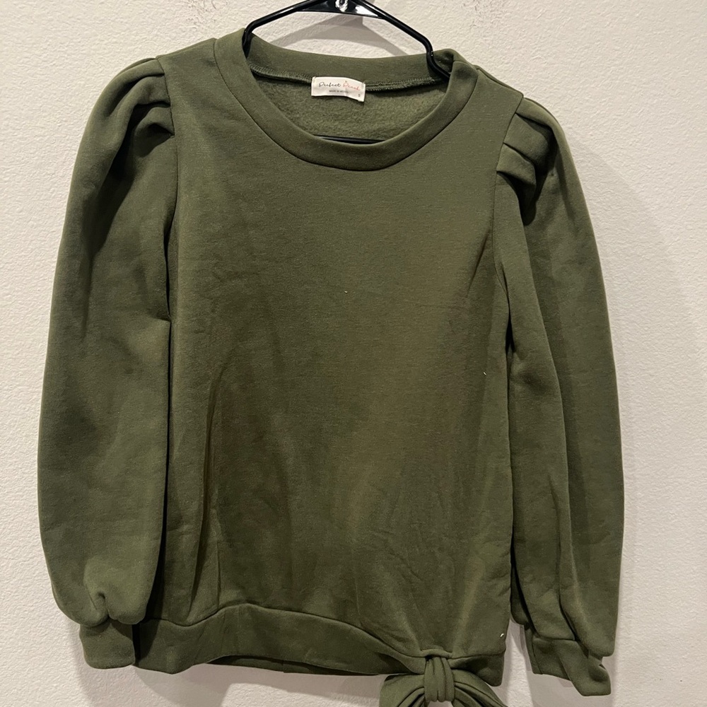 Olive Green Puff Sleeve Sweatshirt Size S by perfect peach